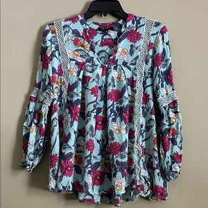 RD and Koko Floral Print Women's Blouse - Pink and Blue Size XS